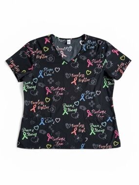 Scrubstar V Neck Scrub Top Nurse Uniform Black Awareness Ribbon Print Large